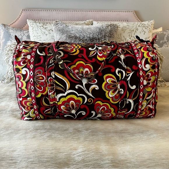 VERA BRADLEY Puccini 2008 Large Duffle Bag 2 Handles Zip Top Brown Yellow Orange - Picture 9 of 15